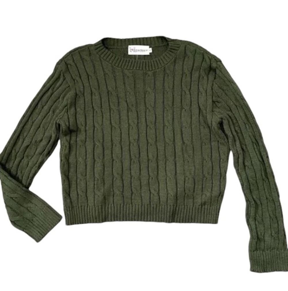 Cotton Emporium Girls Small Olive Green Cable Knit Sweater NWT Long Sleeve